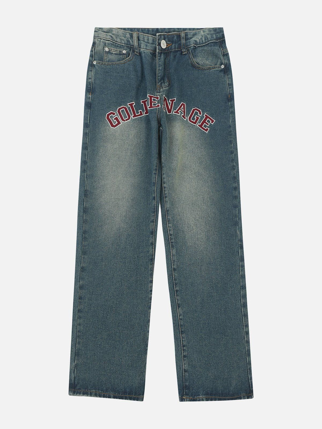 Helmiss - Washed Embroidered Letter Jeans- Streetwear Fashion - helmiss.com