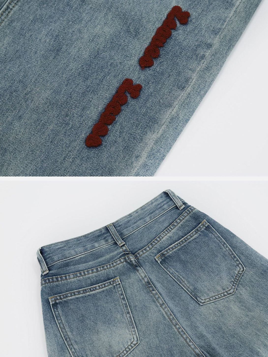 Helmiss - Washed Embroidery Jeans- Streetwear Fashion - helmiss.com