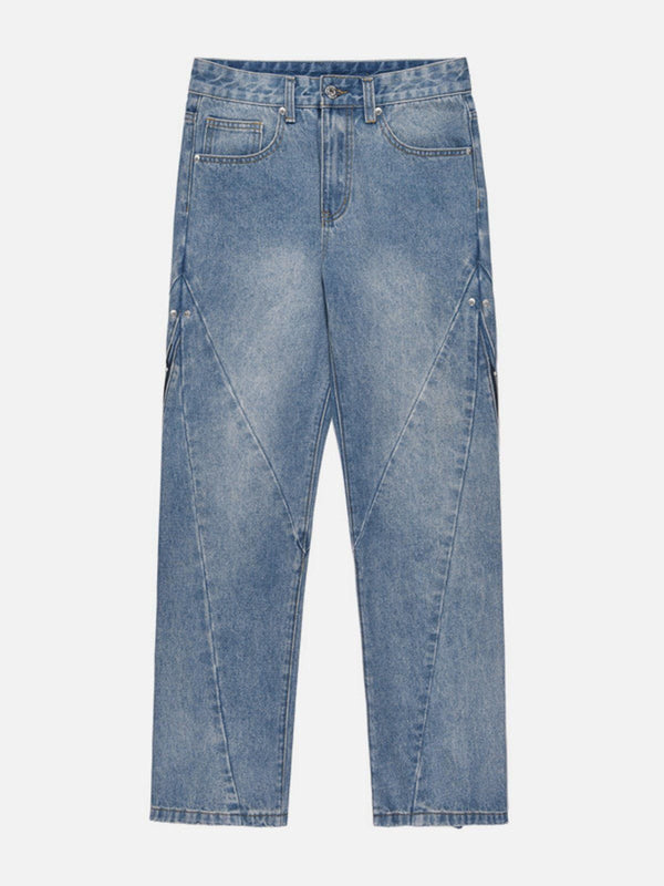 Helmiss - Washed Old Zipper Micro Horn Jeans- Streetwear Fashion - helmiss.com