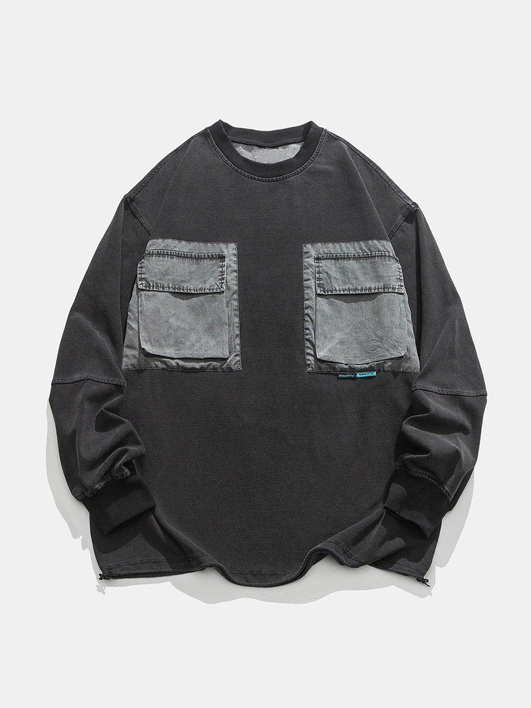 Helmiss - Washed Patch Large Pocket Sweatshirt- Streetwear Fashion - helmiss.com