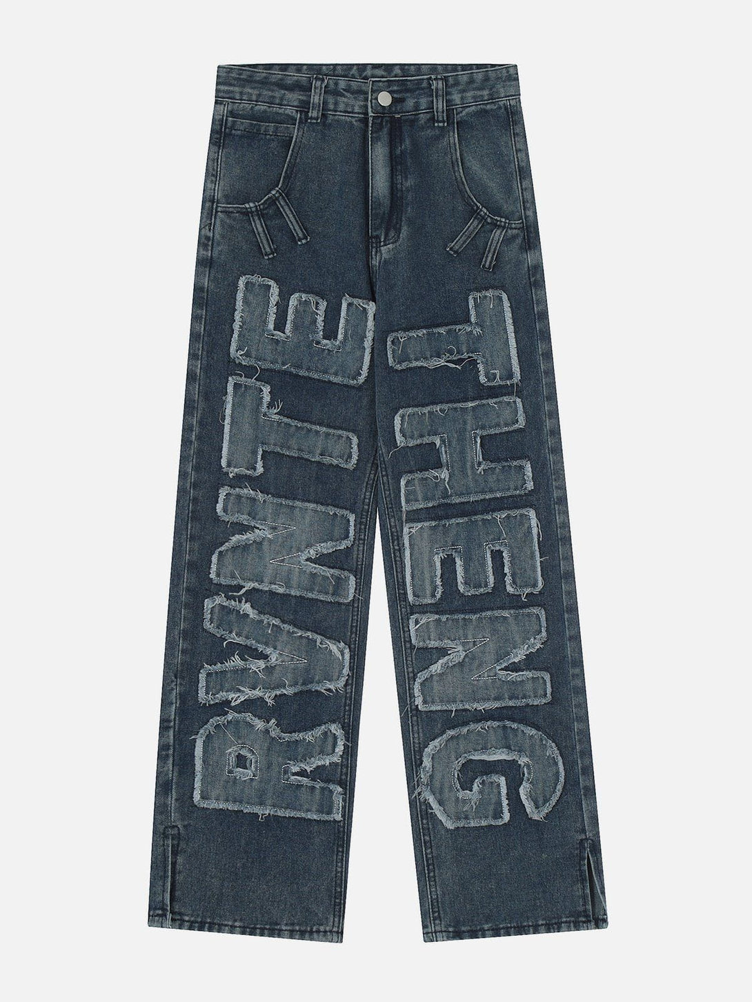 Helmiss - Washed Patchwork Jeans- Streetwear Fashion - helmiss.com