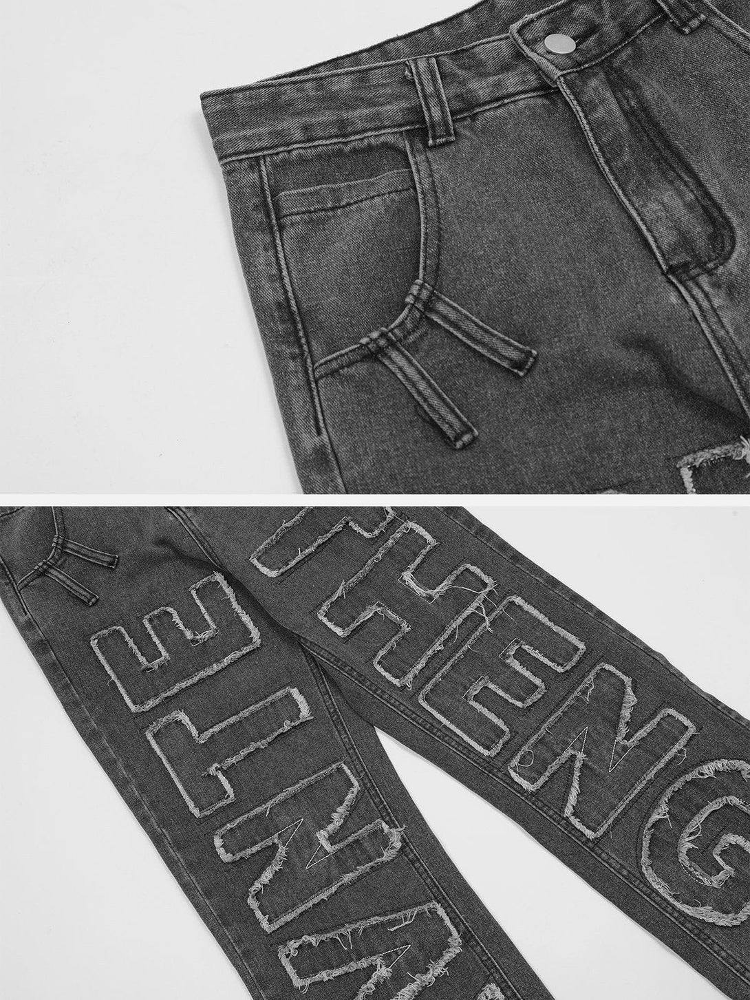 Helmiss - Washed Patchwork Jeans- Streetwear Fashion - helmiss.com