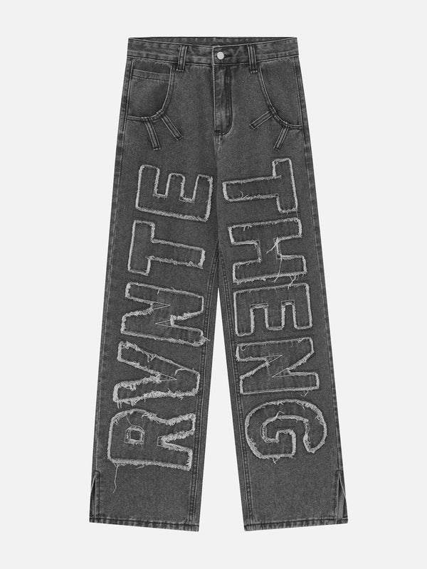 Helmiss - Washed Patchwork Jeans- Streetwear Fashion - helmiss.com