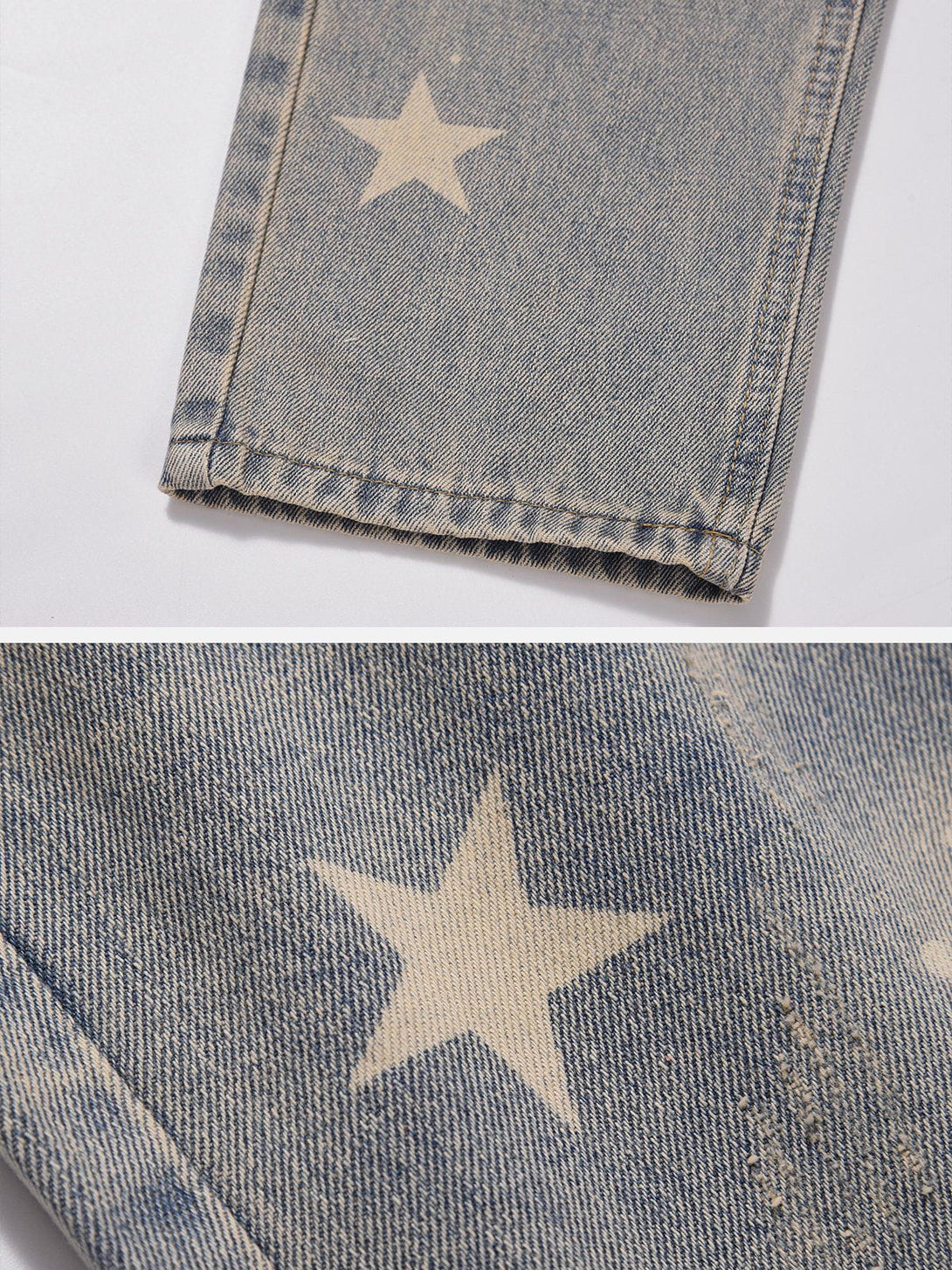 Helmiss - Washed Star Print Jeans- Streetwear Fashion - helmiss.com