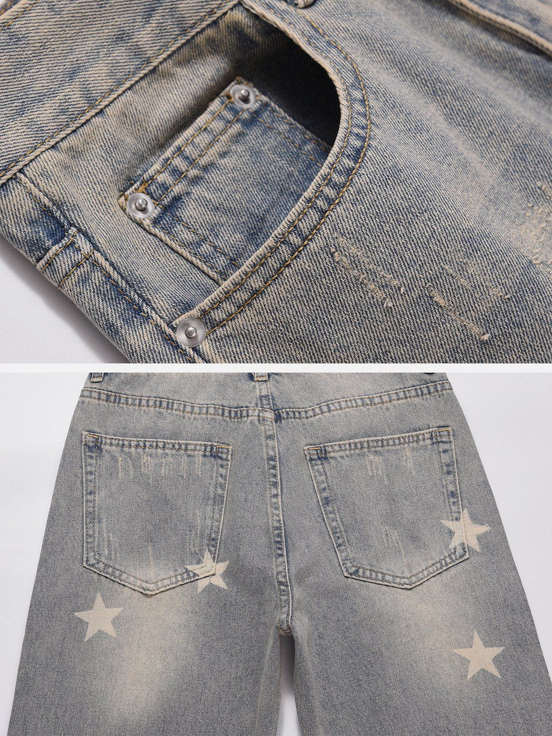 Helmiss - Washed Star Print Jeans- Streetwear Fashion - helmiss.com