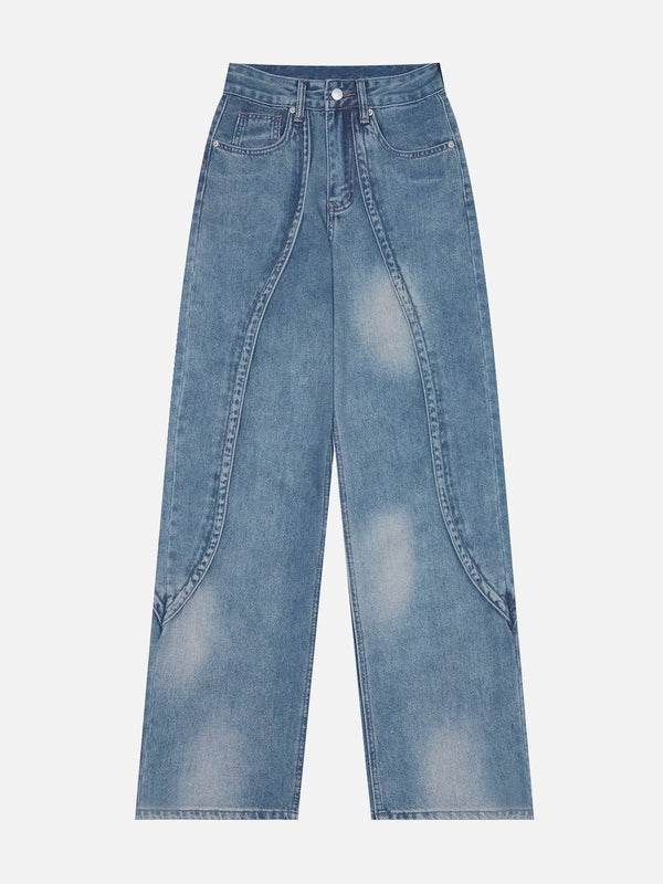 Helmiss - Washed Stripe Patchwork Jeans- Streetwear Fashion - helmiss.com