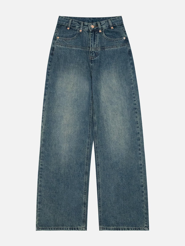 Helmiss - Washed Wide Leg Jeans- Streetwear Fashion - helmiss.com