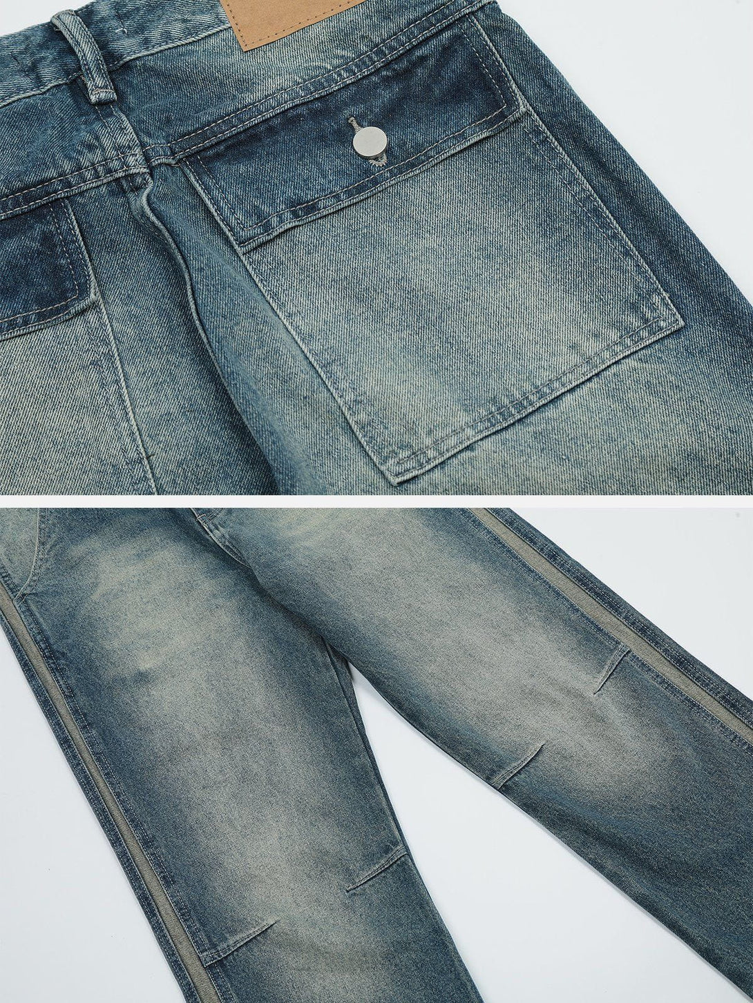 Helmiss - Water-washed Pleats Jeans- Streetwear Fashion - helmiss.com