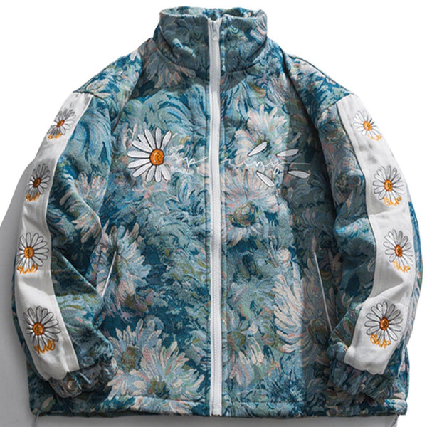 Helmiss - Watercolor Daisy Flowers Winter Coat- Streetwear Fashion - helmiss.com