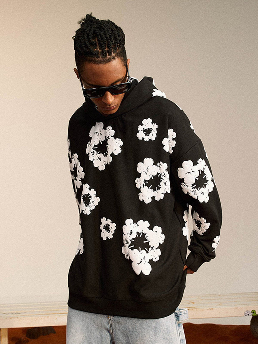 Helmiss - Winter Floral Print Hoodie- Streetwear Fashion - helmiss.com