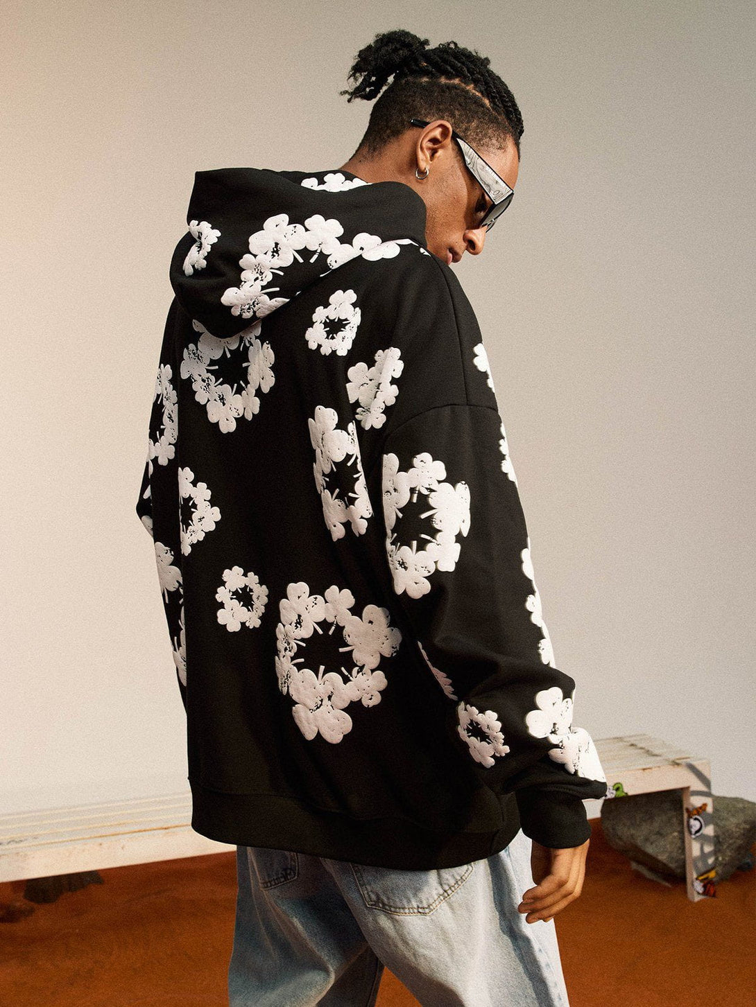 Helmiss - Winter Floral Print Hoodie- Streetwear Fashion - helmiss.com