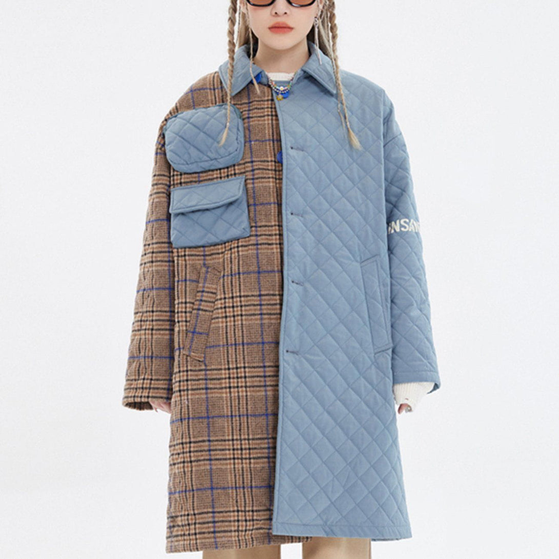 Helmiss - Woolen Plaid Stitching Winter Coat- Streetwear Fashion - helmiss.com