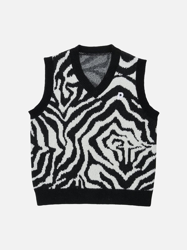 Helmiss - Zebra Pattern Embroidery Sweater Vest- Streetwear Fashion - helmiss.com