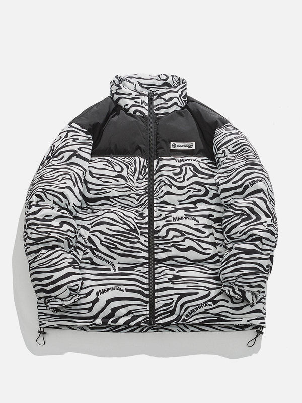 Helmiss - Zebra Print Down Coat- Streetwear Fashion - helmiss.com