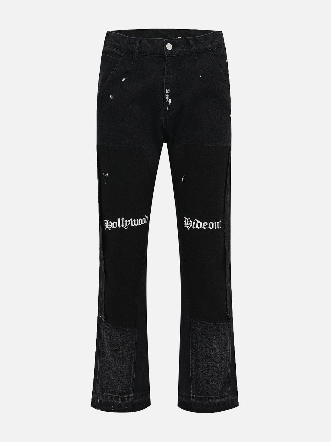 Helmiss - Zip Lettered Patchwork Jeans- Streetwear Fashion - helmiss.com