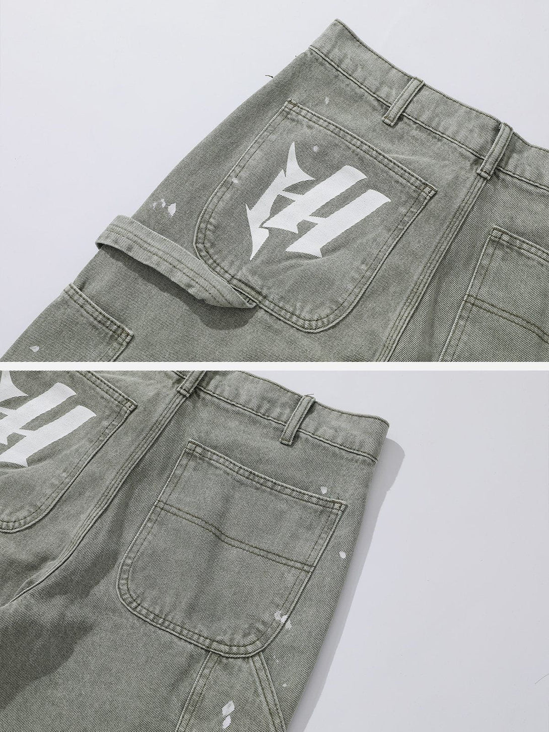 Helmiss - Zip Lettered Patchwork Jeans- Streetwear Fashion - helmiss.com