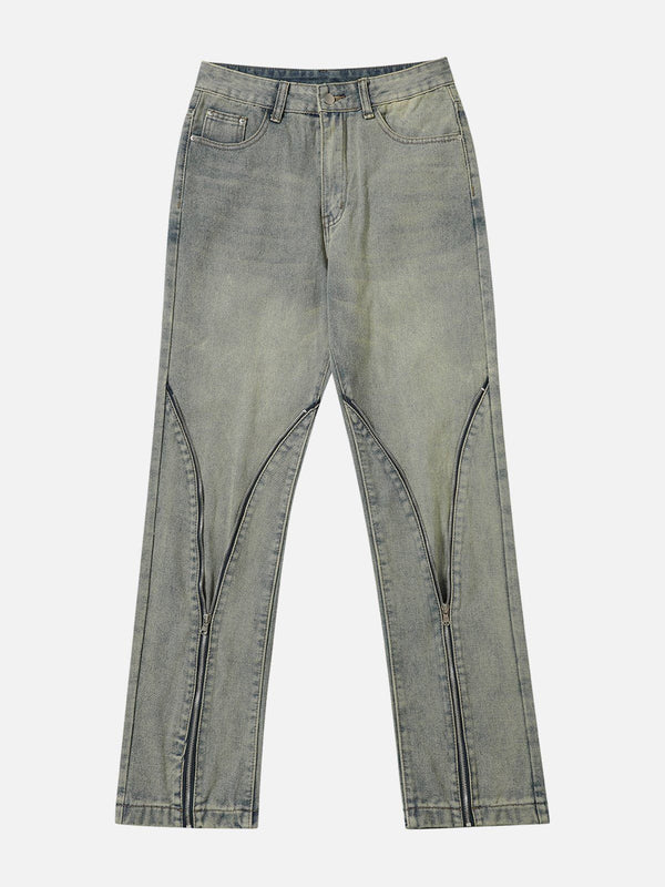 Helmiss - Zipper Decoration Washed Jeans- Streetwear Fashion - helmiss.com