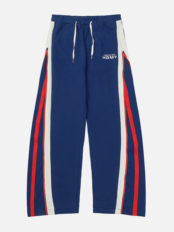 Helmiss - Zipper Panel Striped Sweatpants- Streetwear Fashion - helmiss.com