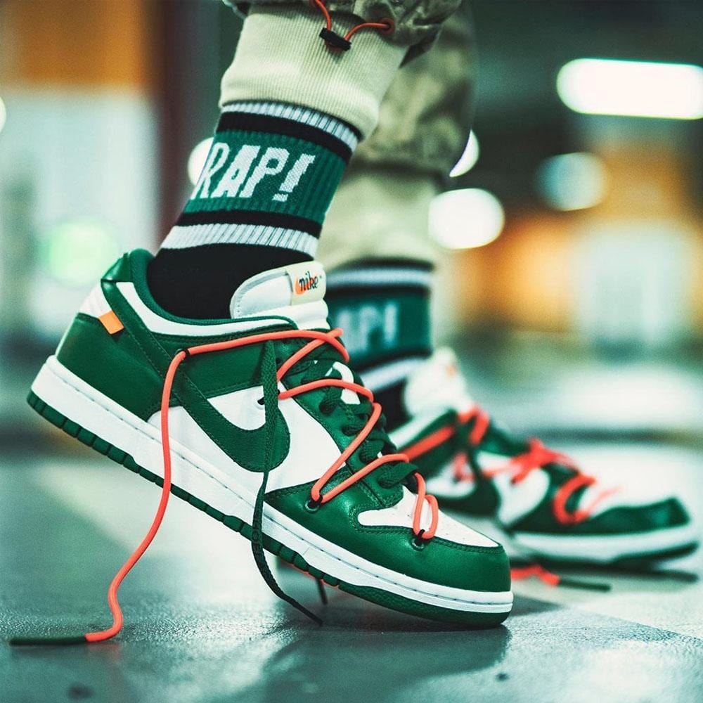 OFF-WHITE x Nike Dunk Low 'Pine Green'- Streetwear Fashion - helmiss.com