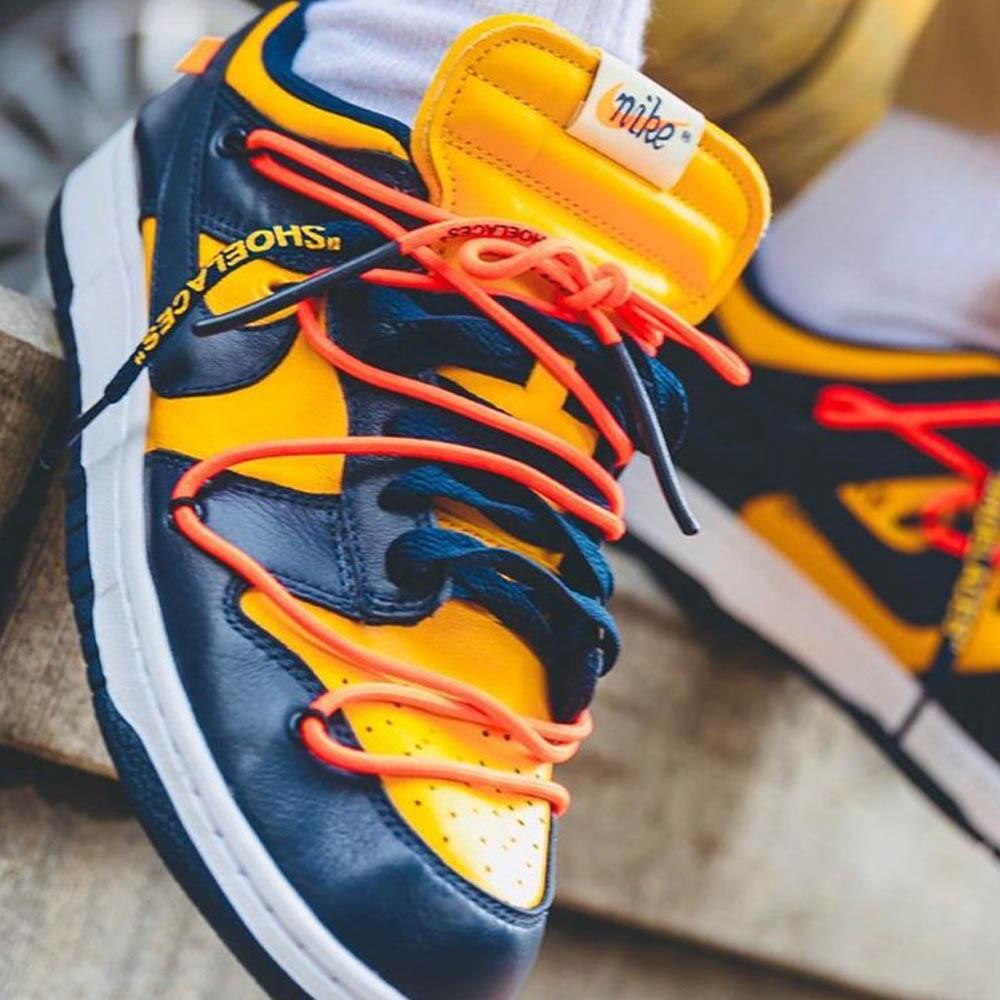 OFF-WHITE x Nike Dunk Low 'University Gold'- Streetwear Fashion - helmiss.com