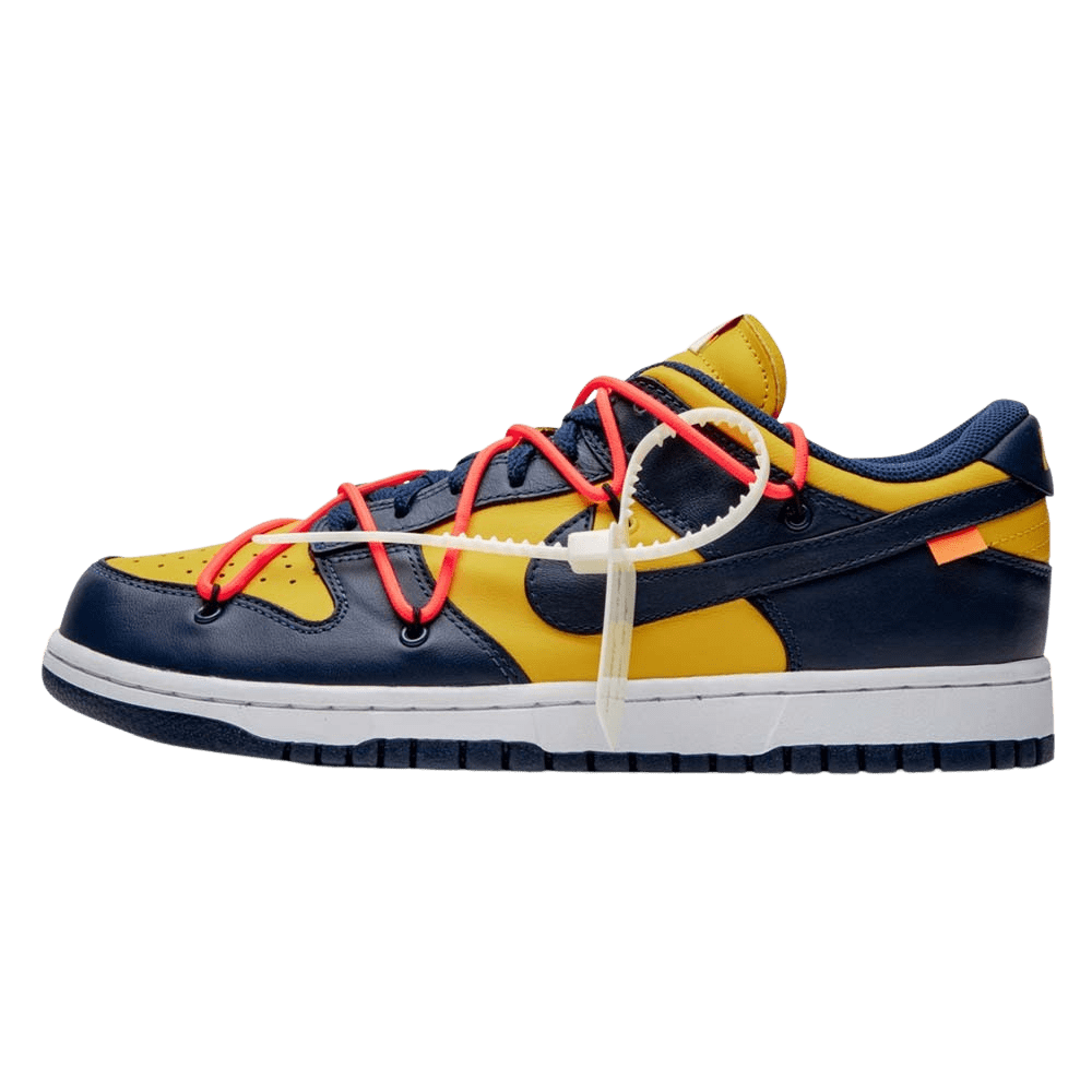 OFF-WHITE x Nike Dunk Low 'University Gold'- Streetwear Fashion - helmiss.com