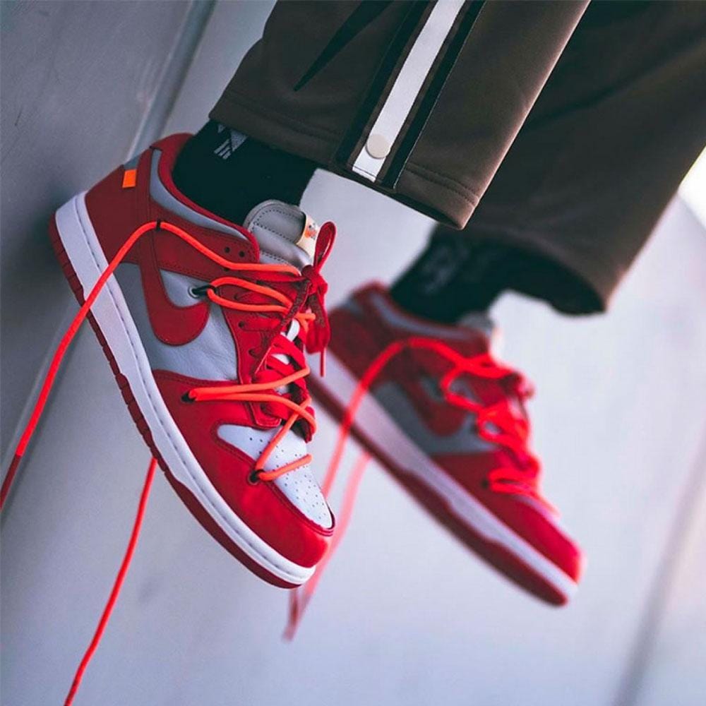 OFF-WHITE x Nike Dunk Low 'University Red'- Streetwear Fashion - helmiss.com