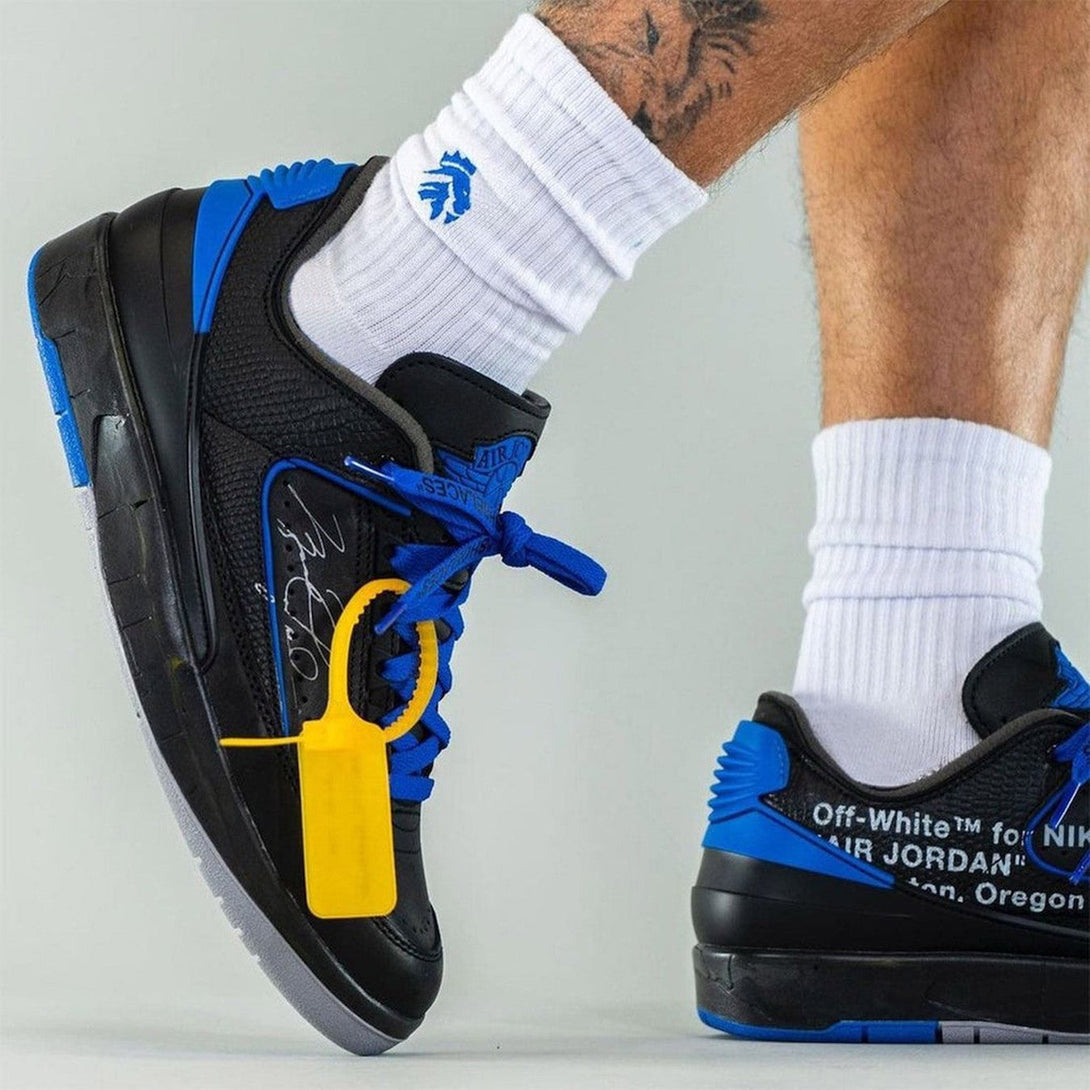 Off-White x Air Jordan 2 Retro Low SP 'Black Varsity Royal'- Streetwear Fashion - helmiss.com