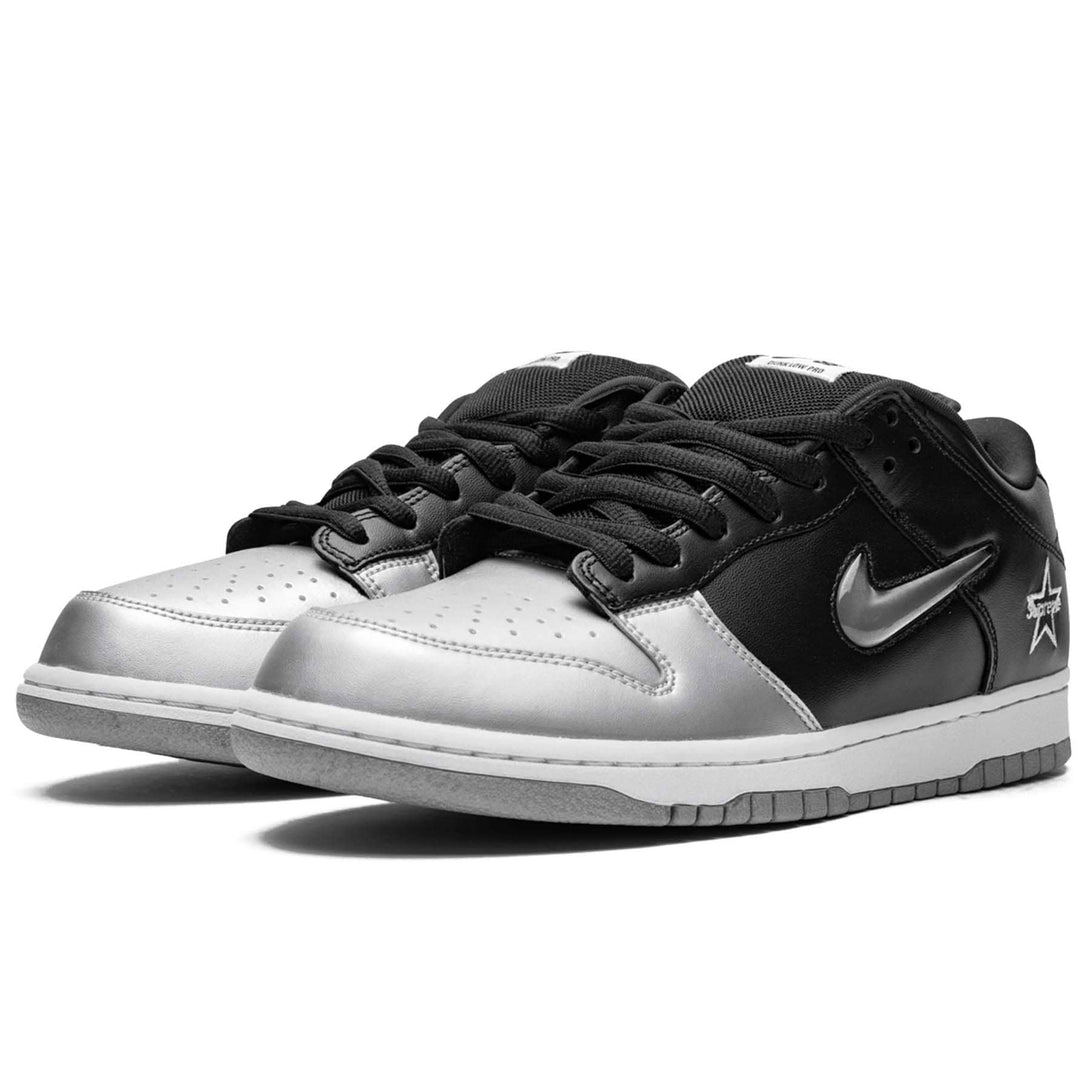 Supreme x Nike Dunk SB Low QS 'Metallic Silver'- Streetwear Fashion - helmiss.com